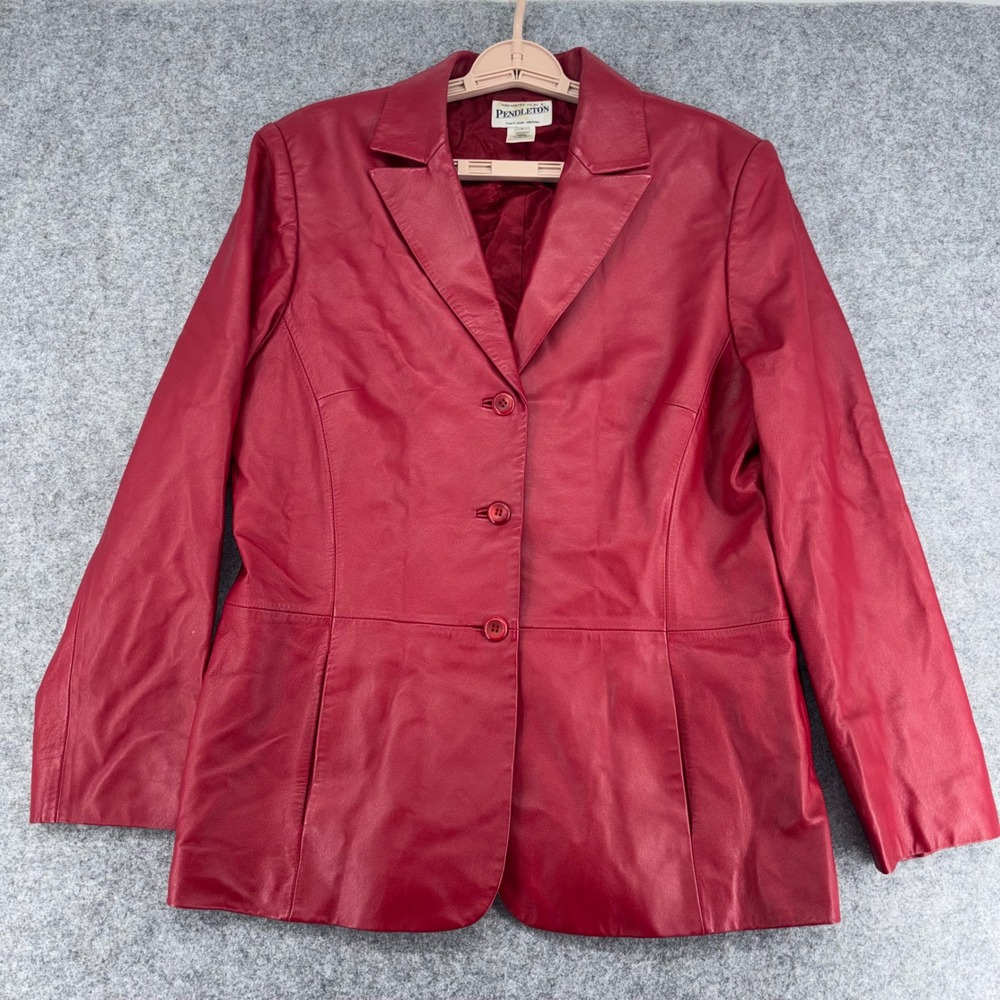 Vintage Pendleton Red Leather Blazer Jacket Womens Large 3 Button TF230-80631
